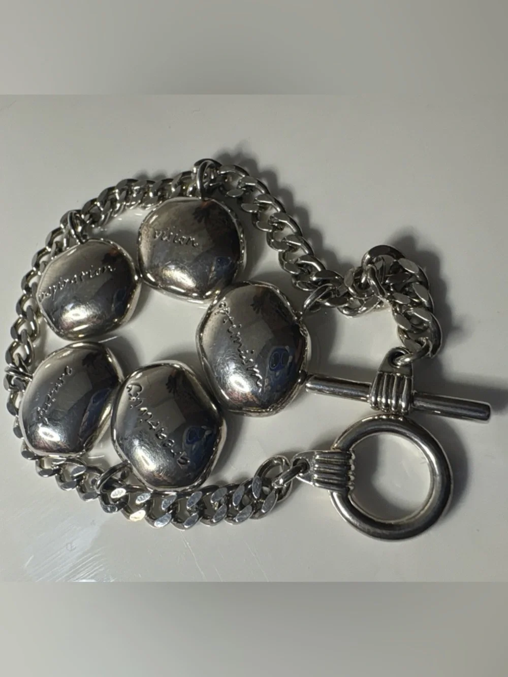 Vintage Cerruti Image Charm Bracelet Silver Tone Inspirational Words Toggle 7.5” - Picture 3 of 9